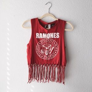 H&M RAMONES FRINGE CROP TANK TOP